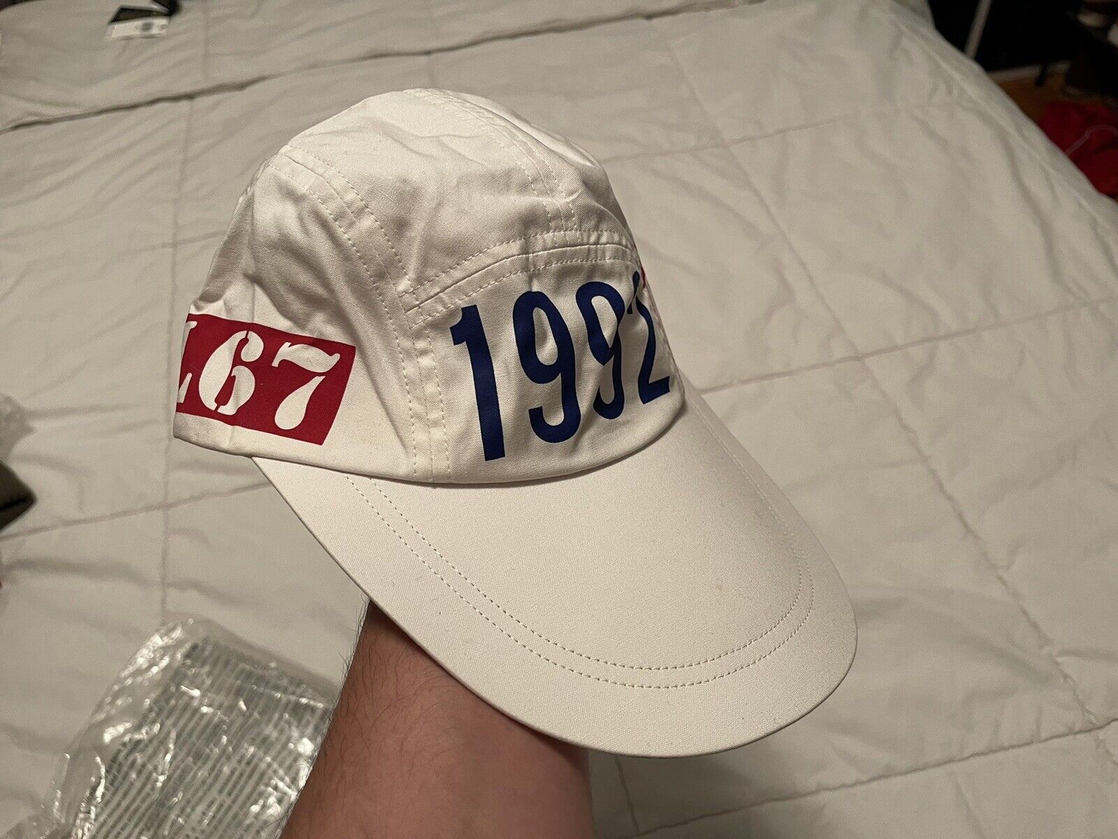 Polo Ralph Lauren Stadium Long Bill Hat 1992 White P-Wing L/XL RL67 NEW