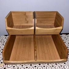 Bamboo Stackable Bin Organizer, Set Of 3 New