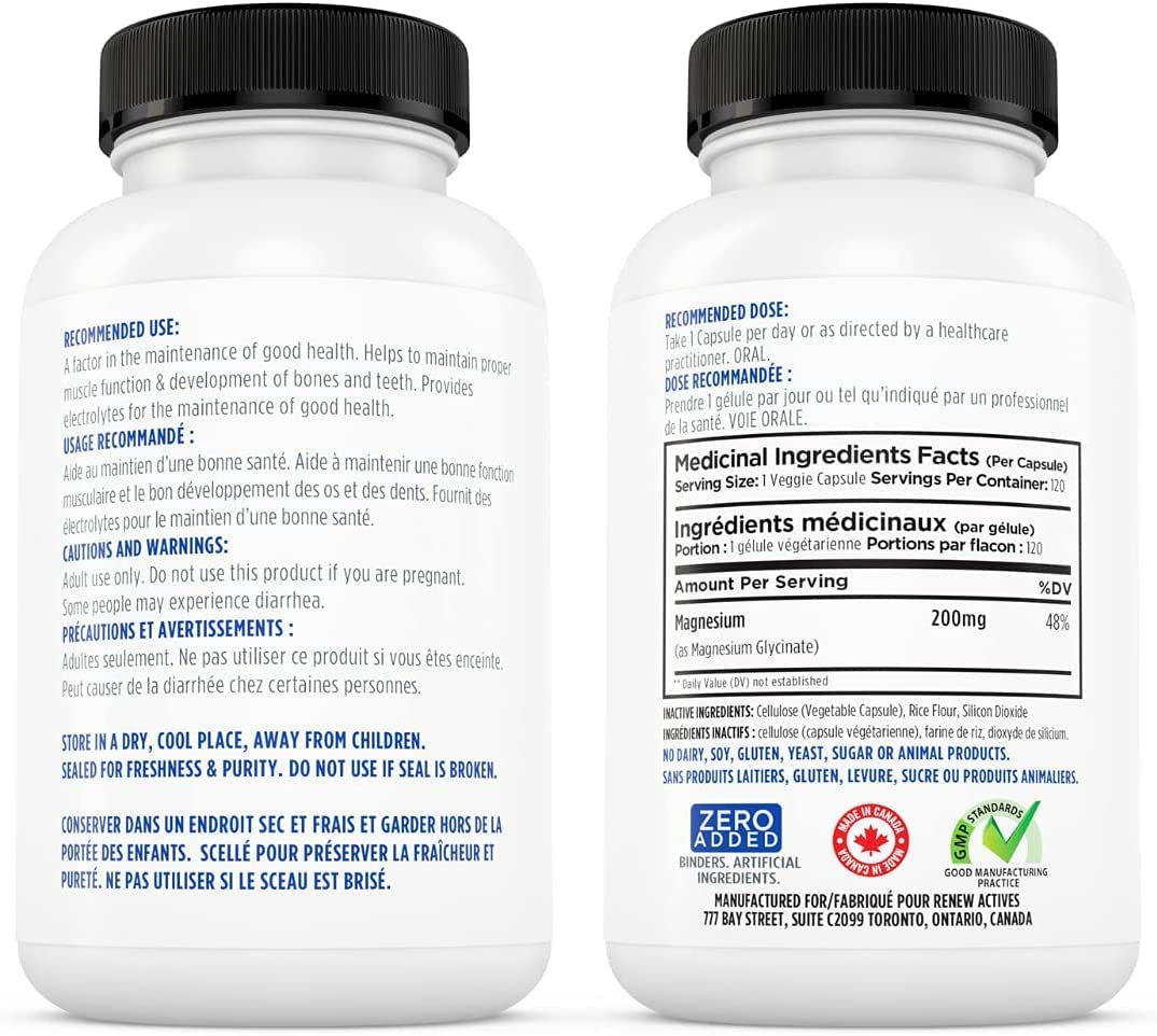 Renew Actives Magnesium Glycinate Supplement 120 Cap (3PK) eBay