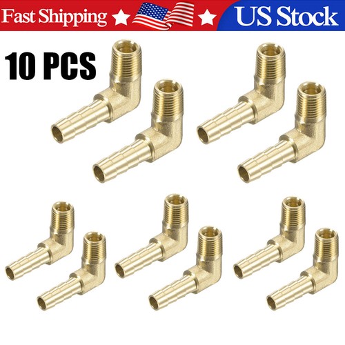 10x 1/4 HOSE BARB ELBOW X 1/8 MALE NPT Brass Pipe  Fitting Thread Gas Fuel Water