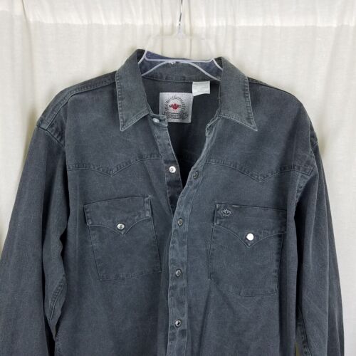 MWG Western Shirts Full Snap Up Cowboy Chambray Denim Work Mens L Canada - Picture 2 of 5