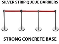4 STEEL RETRACTABLE BELT STRIP QUEUE BARRIER SAFETY CONTROL STANDS CONCRETE BASE