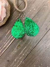 Sparkly Green Glitter; St Patrick's Day; Faux Leather teardrop earrings