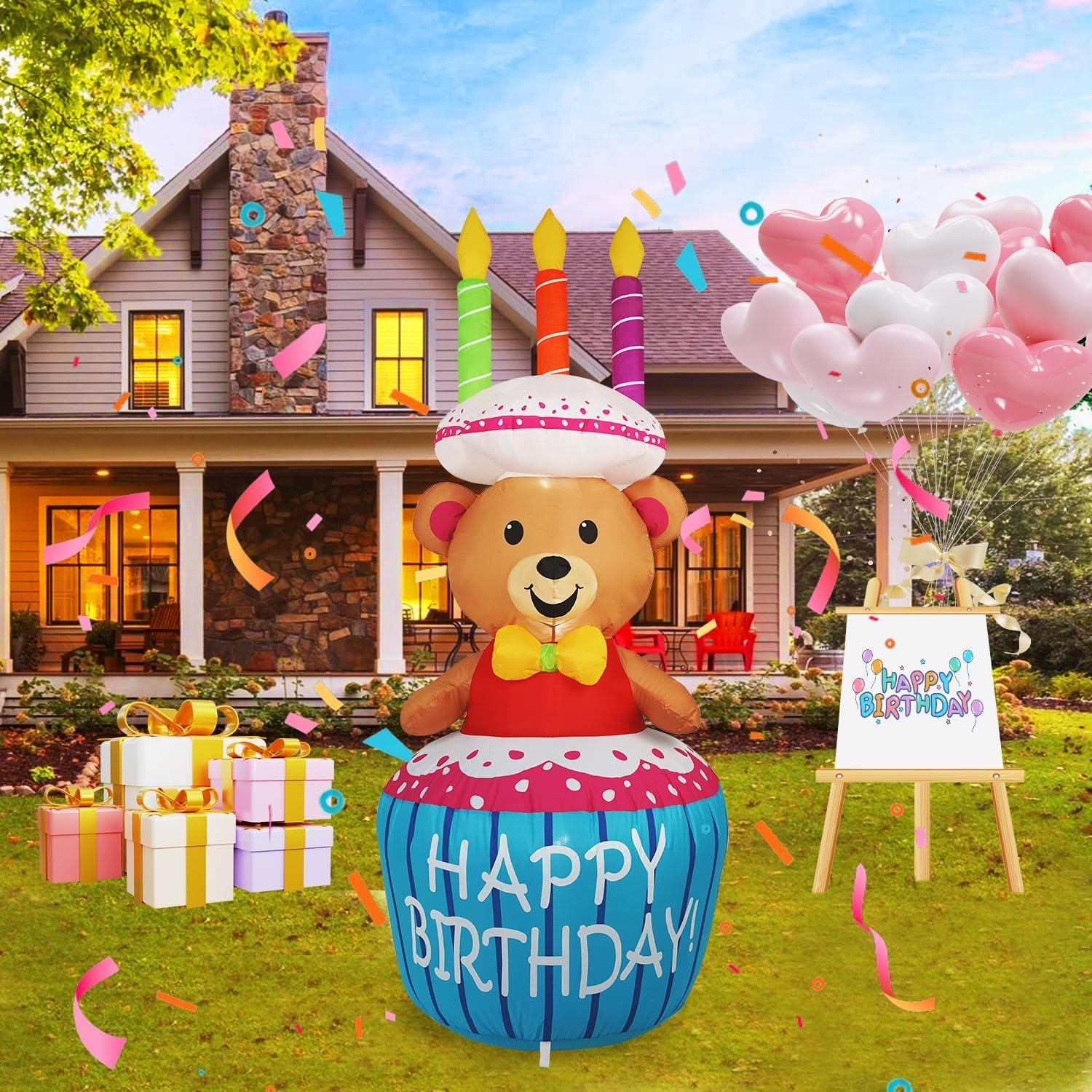 4FT Birthday Cake Birthday Party Outdoor Inflatable Decoration, Outdoor Inflatab