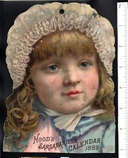 NIÑA CORTADA DEL CALENDARIO CAPUCHA ZARZAPARRILLA 1889 COMERCIO PUBLICITARIO VICTORIANO