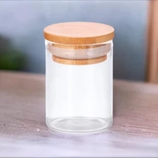 Spice Jar w/ Bamboo Suction Lid, Clear Glass, 2.5 oz  single / 12ct / 24ct