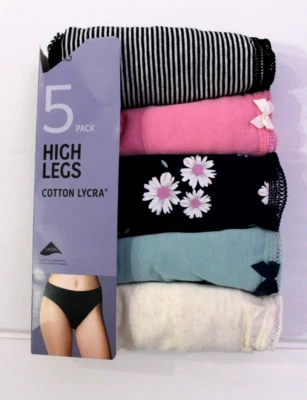 MARKS AND SPENCER Ex M & S Ladies 5 Pack Cotton Lycra High Legs Briefs Knickers ~ Sizes 8 to 20