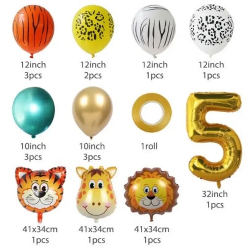 18pcs Wood Animal Balloon Set Birthday Set Number 5 Birthday New - Picture 2 of 5