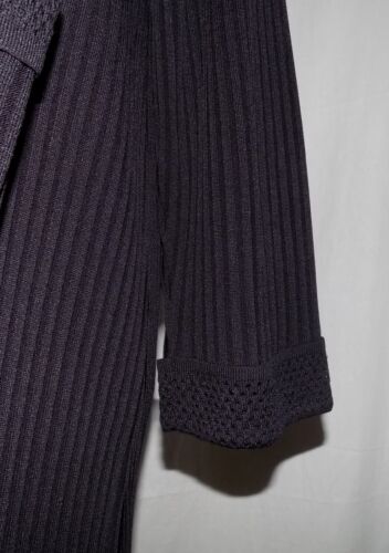 Misook Damen schwarz Rippstrick mit Häkelborte vorne offen lange Staubmantel Jacke 3X - Bild 5 von 8