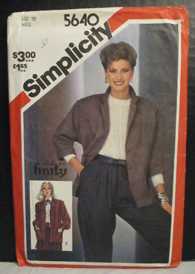 Simplicity Pattern 5640 Misses Unlined Jacket Size 10 Cut Complete Vintage 1982