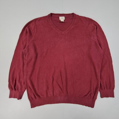 LL Bean Herren Pullover Burgunderrot XL Baumwolle Kaschmir V-Ausschnitt Strickpullover