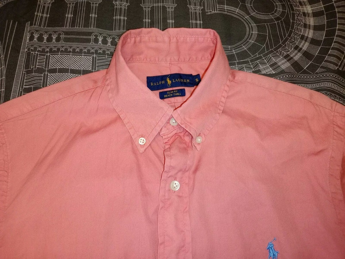 Ralph Lauren Beach Twill mens shirt S pink slim fit long sleeve embroidered  logo