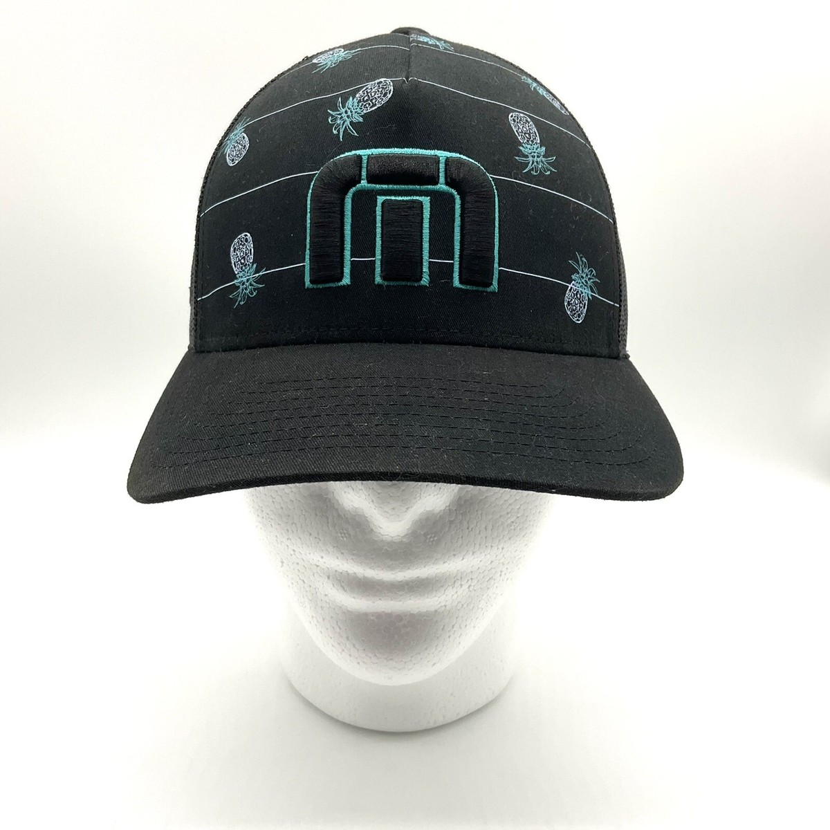 Travis Mathew Pineapples Print Snapback Trucker Mesh Golf Hat Cap Black