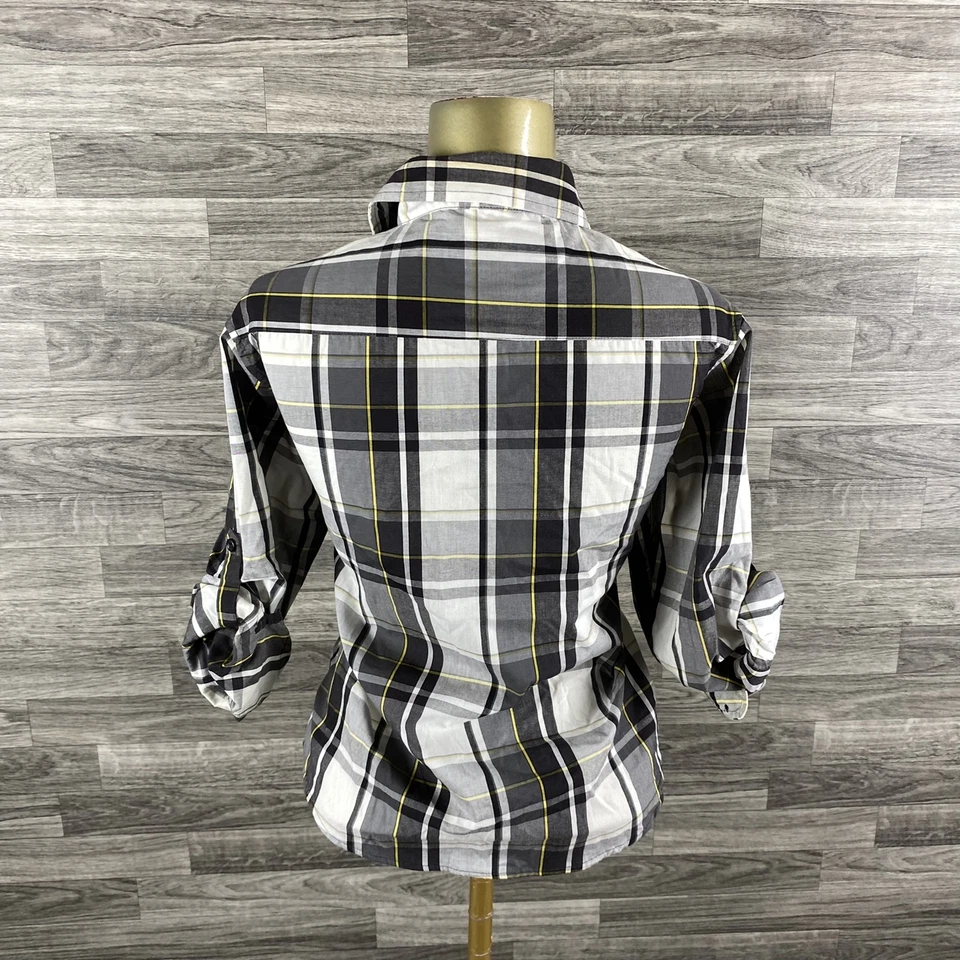 AIRWALK 3/4 Sleeves Button Down Black & White Plaid Shirt Girl's Size 10-12 - Image 3 of 4