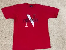 Vintage Nautica T-Shirt Mens Medium Made in USA Regular Fit Crew Neck Logo Red