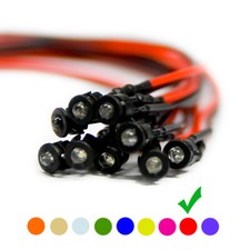 20 x Verkabelte Dioden LED + Plastik Halterung Wired Rot Klare Linse 9V 3mm