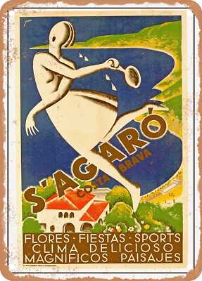 METAL SIGN - 1934 S'Agaro, Costa Brava, Flowers, Festivities, Sports Vintage Ad