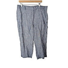 CHICOS Linen Wide Leg Cropped Pants Blue White Size 3 US 16 Nautical Coastal