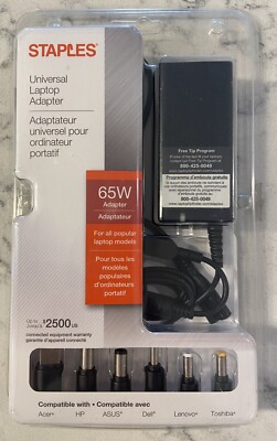 Staples Serial Adapter Staples Universal Laptop Adapter Kit 65W For All Popular Laptop Models ...