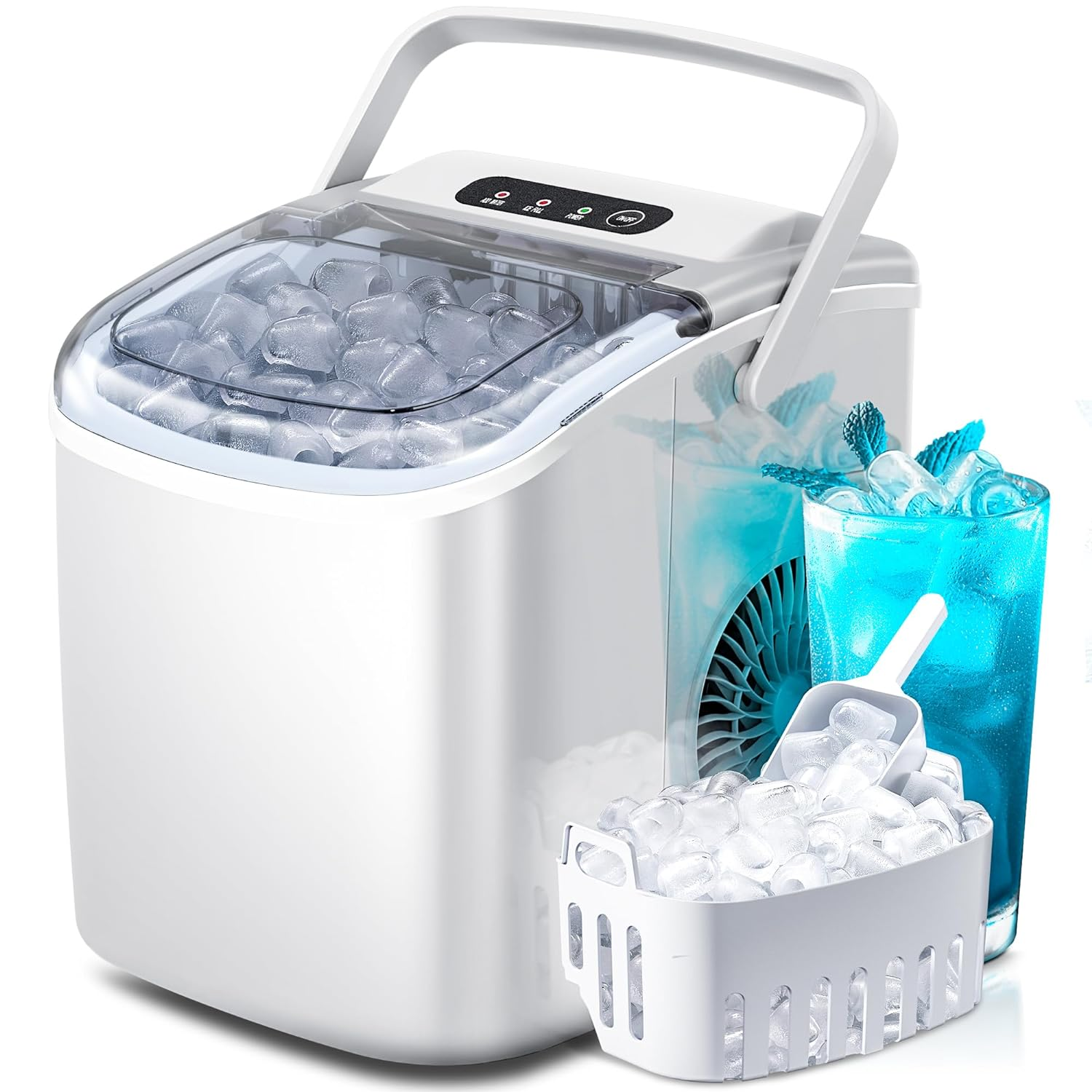 Countertop Portable Ice Maker Machine with Handle, 9 Bullet-Shaped Ice Cubes Rea-image