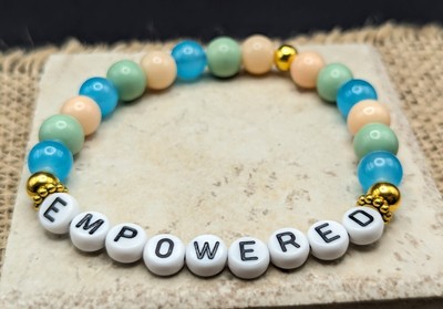 ''Empowered'' 8mm Glass Beaded Stretch Bracelet  (17cm) S/M wrist