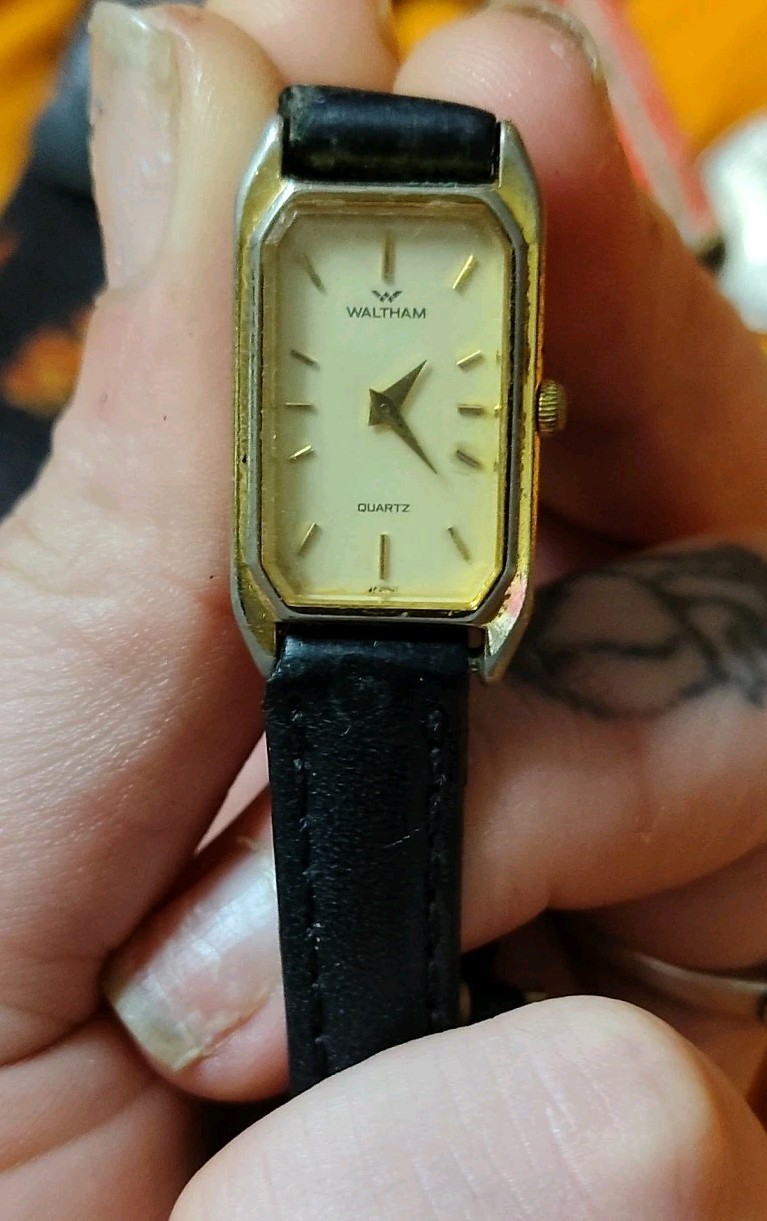 Vintage Waltham Gold Rectangular Thin Quartz Watc… - image 1