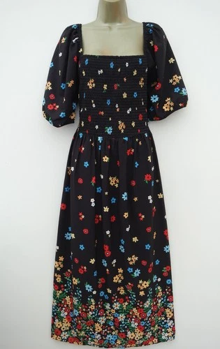 YOURS LIMITED COLLECTION BLACK FLORAL SHIR BUST PUFF SLEEVE MIDI DRESS SIZE 22