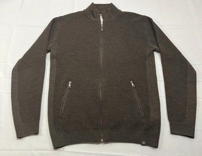 Brax Feel Good Mens Full Zip Mock Neck Sweater Jacket Brown Wool Blend Medium