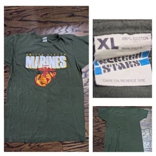 Vintage 80s United States Marines Green SHIRT (XL) 19x28 US Screen Stars 1980s