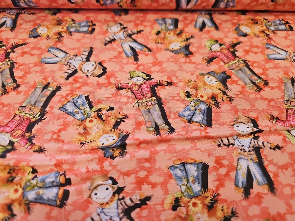 Tela de algodón Golden Days espantapájaros otoño cosecha acolchado en blanco por yarda   Foto 2 de 4