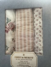 POTTERY Barn Kids Emily & Merrit The Rose swaddle set blush set 3 New