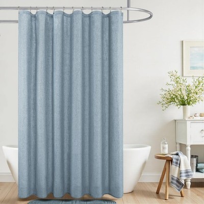 Dusty Grey Blue Extra Long Linen Fabric Shower Curtain 72x96 Inch Waterproof