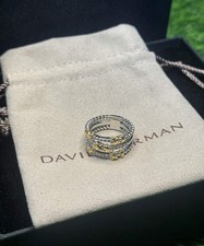 David Yurman Sterling Silver 18K Gold Helena Ring Pave Diamonds Size 8