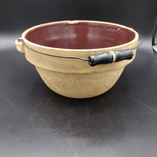 Antique Stoneware Ceramic Wire Handled Crock Bowl Roseville, Ohio 1900's