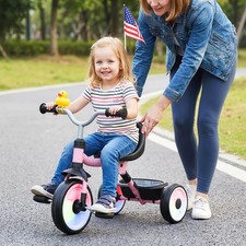 3-in-1 Kids Tricycle w/ Lighted Wheels Folding Toddler Trike w/Adjustable Seat