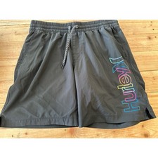 Hurley Mens Board Shorts Black Rainbow Logo Elastic Waist Swim Trunks M