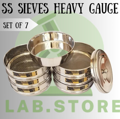 SS Sieves Heavy Gauge Standard Testing Set of 7 With Lid & Pan