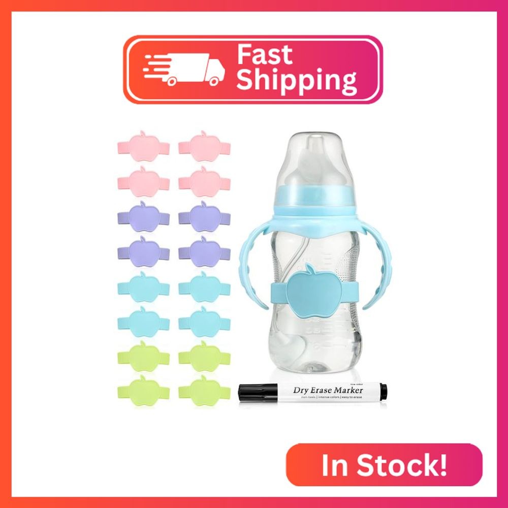 Fuutreo 16 Pcs Baby Bottle Labels for Daycare Labels Reusable Waterproof Silicon