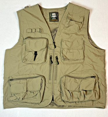 Outdoor Leisure Fishing Vest Mens XXL Khaki Multi-Pocket Mesh Utility Gorpcore