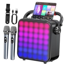 Karaoke Machine for Adults  Kids with Full-Screen LED Lights, Portable Black