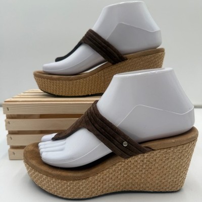 UGG Zamora Suede Woven Platform Thong Wedge Espadrille Sandals Size 7 Brown