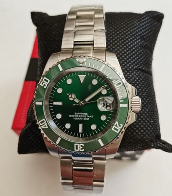 NEU IN OVP ESDIN All STEEL SAPPHIRE CERAMIC JAPAN QUARZ GREEN DIVE WATCH NO LOGO 100m