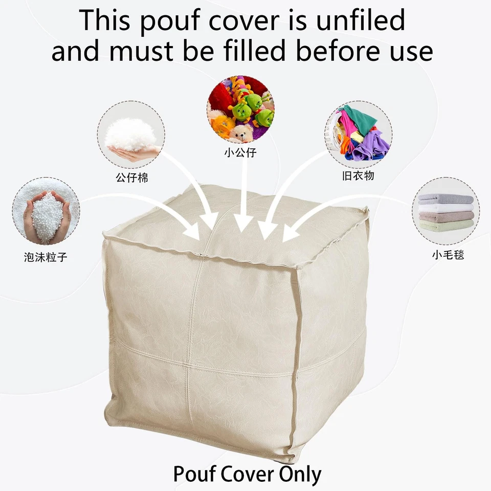 Ottomane Pouf Abdeckung, handgefertigter Outdoor Pouf Kunstleder marokkanisch... - Bild 3 von 4