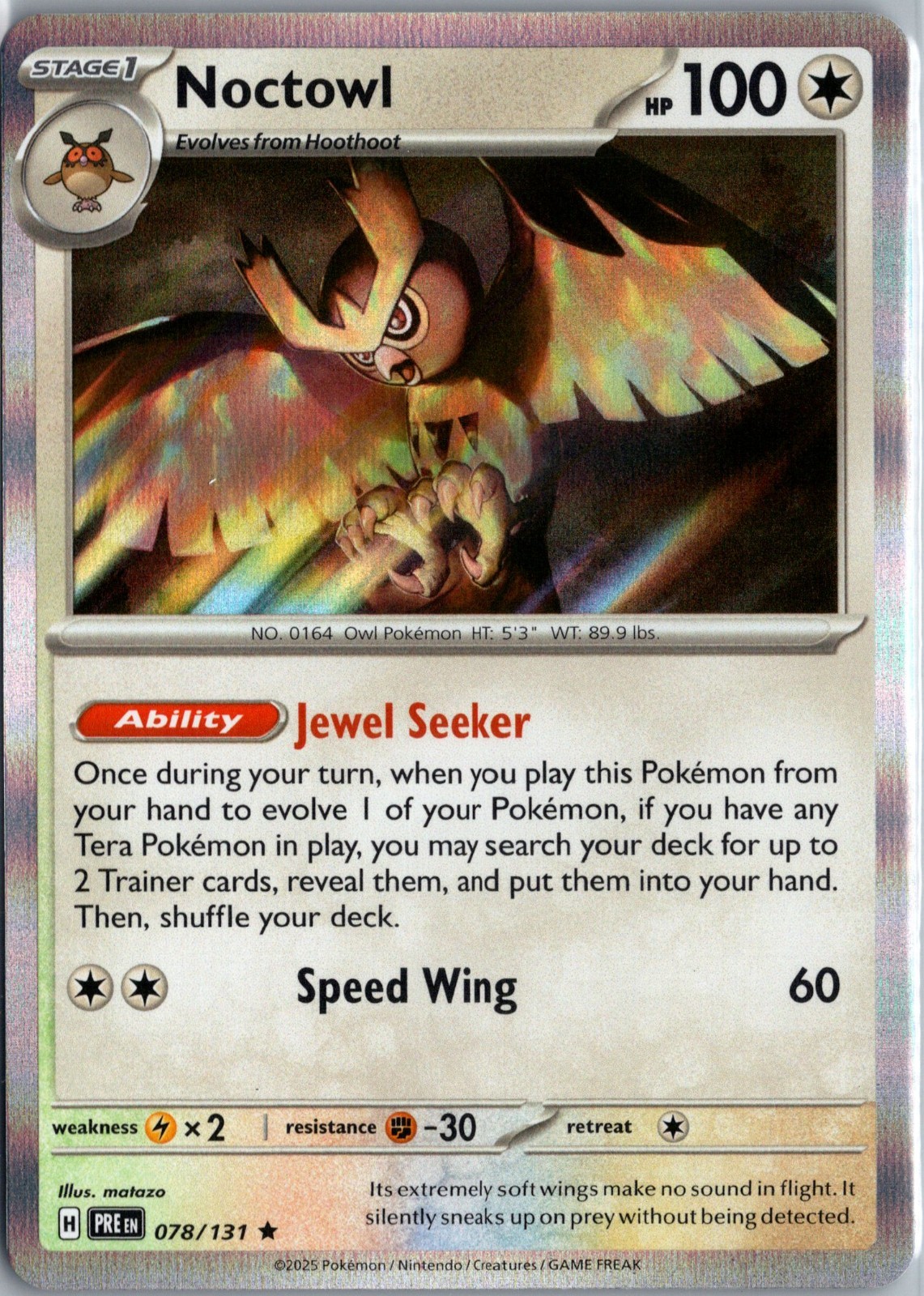 Noctowl 78/131 2025 SV Prismatic Evolutions Holo Rare NM