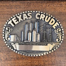 VINTAGE 1980s TEXAS CRUDE OILFIELD SOLID BRASS BELT BUCKLE