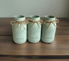 Set of 3 chalk painted distressed Quart size mason jar vases  mix  match colors