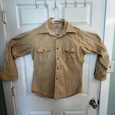 Vintage 1970s Levi's Big E White Tab Tan Corduroy Work Shirt Large Discolored