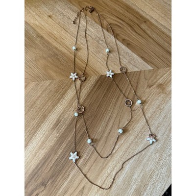 Kate Spade Chantilly Double Strand Necklace Flower Pearl Faux Rose Gold Tone 26''