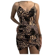 Urban Outfitters leopard Print V Neck Spaghetti Strap Tulip Hem Mini Dress Small