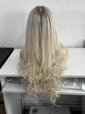 Schneller Versand 24'' Aschblond Rooted FRONT Lace Perücke, 100% Echthaar, Brandneu